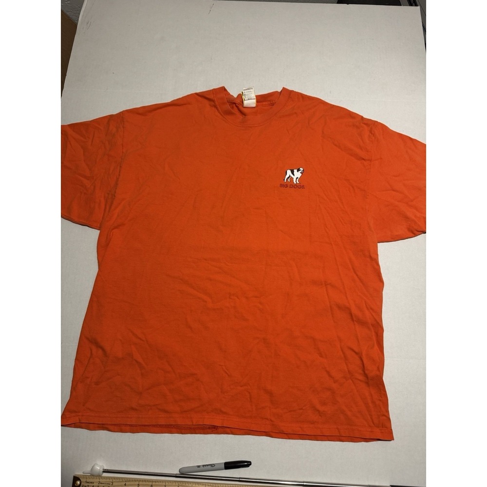 Y2K Big Dogs Orange Tee, Motorcycle 'Live To Ride' SS Pullover, Men's‎ XXL #842